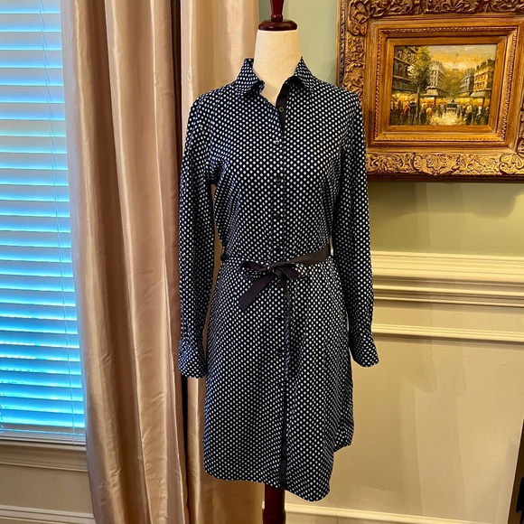 EUC Brooks Brothers Navy Blue Print Button Front Shirtdress Shirt Dress Size 4 - Picture 1 of 4